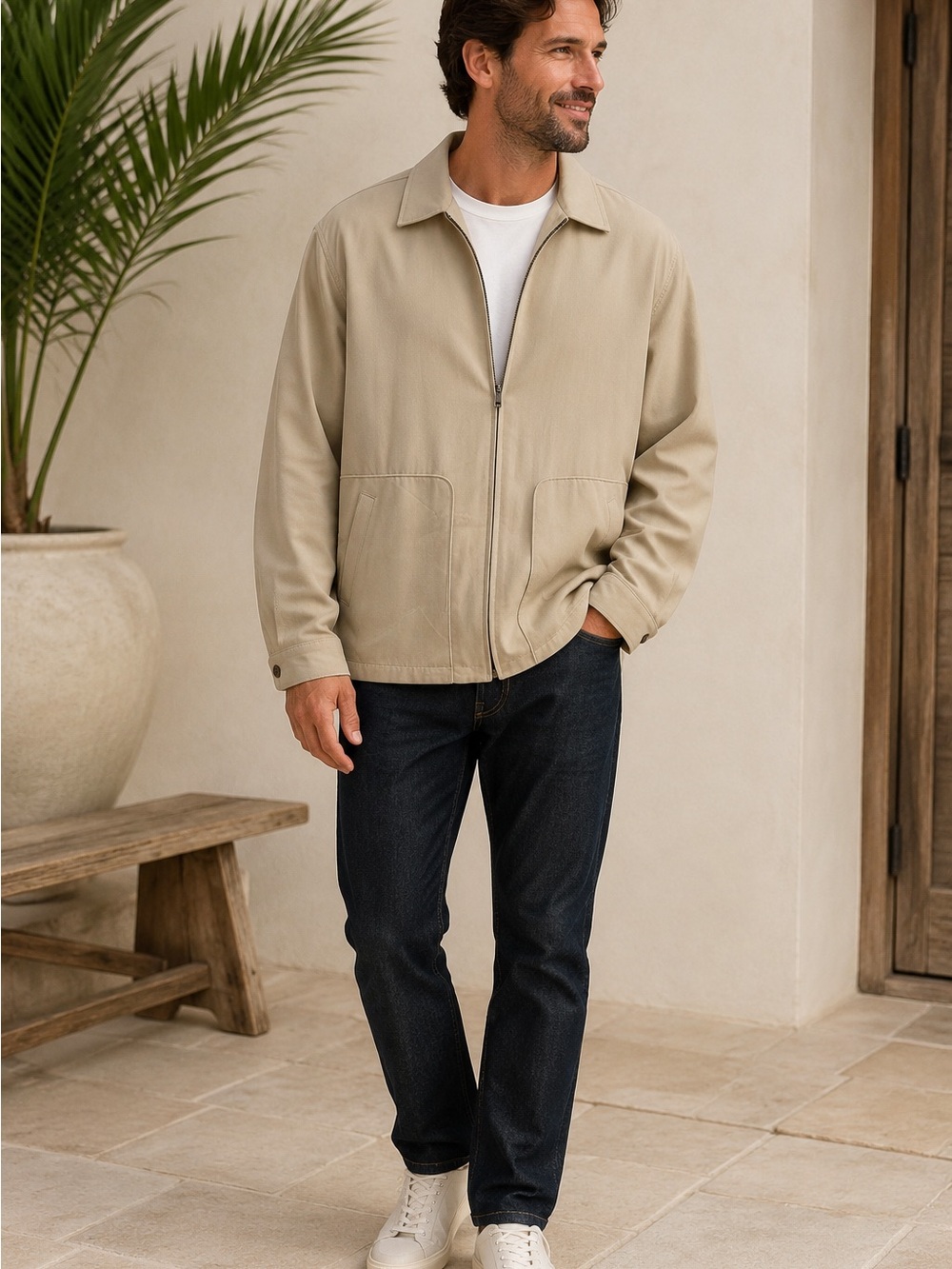 Tommy Bahama Men’s XXL 100% Silk Beige Full-Zip Jacket